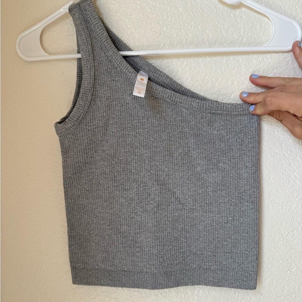 Gray One-Shoulder Ribbed Top